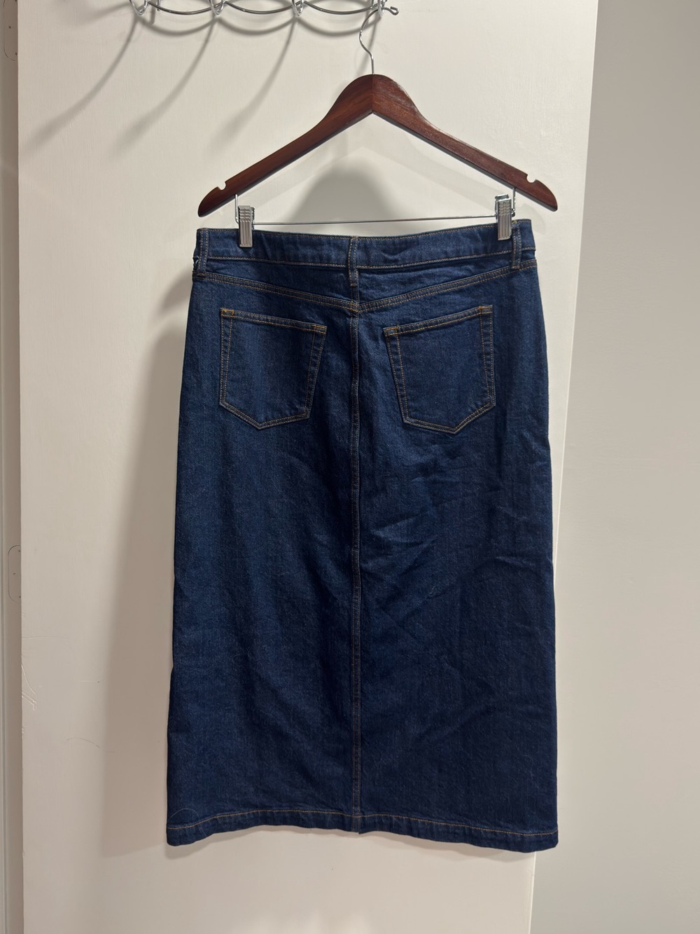 LOFT Dark Blue Denim Midi Pencil Skirt - Picture 2 of 4